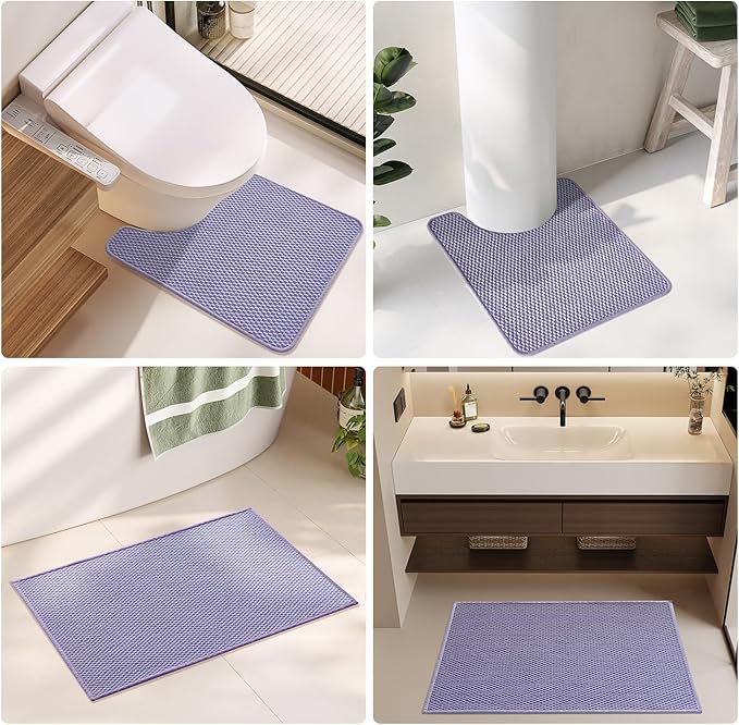 TYUU Bathroom Rugs Non Slip Washable, Super Absorbent Thin Bath Mat Quick Dry Low Pile Bathroom Rug, Lavender 24"x47"