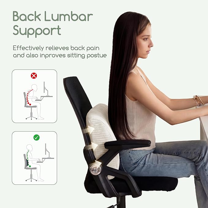 Lumbar Support Pillow for Recliner Chair/Accent Chair/Couch, Extra Large Memory Foam Back Support Cushion for Elderly, Recliner Cushions for Back Rest, Pain Relief, Reading, Washable Cover, Beige