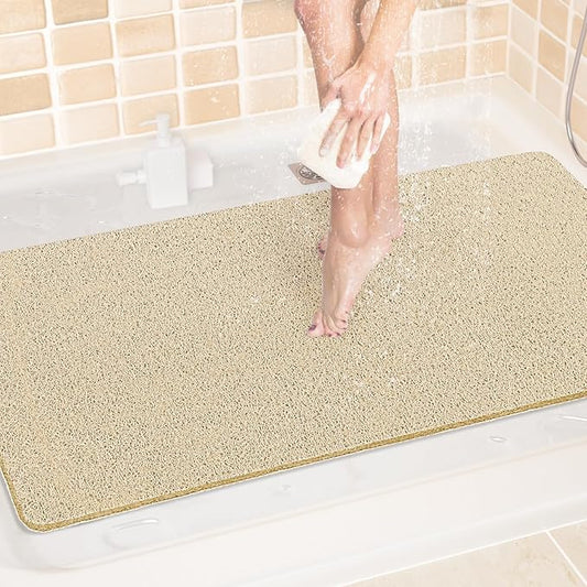 LuxStep Shower Mat Bathtub Mat,40x24 inch, Non-Slip Bath Mat with Drain, Quick Drying PVC Loofah Bathmat for Tub,Shower,Bathroom,Khaki