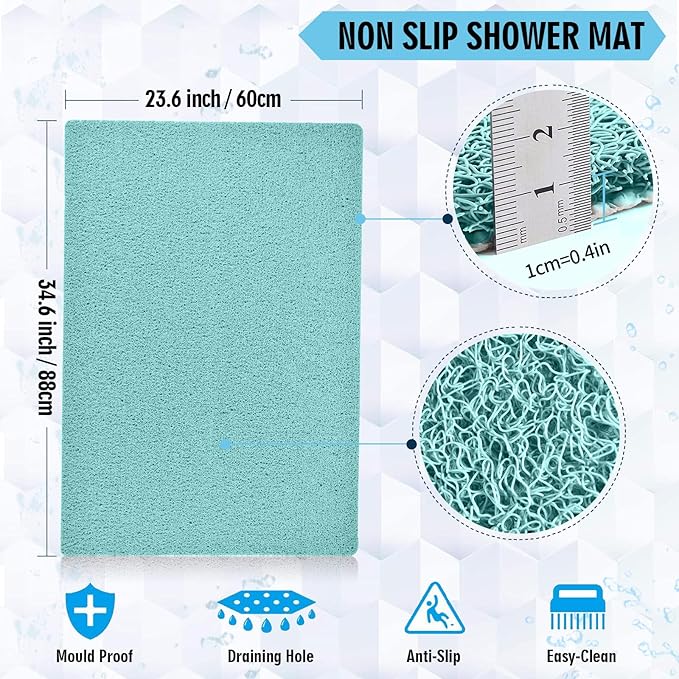godehone Shower Mats Non Slip Without Suction Cups, PVC Loofah Bathroom Mats, Loofah Mats for Shower and Bathroom, Quick Drying, 23.6× 34.6 Inch, Light Green