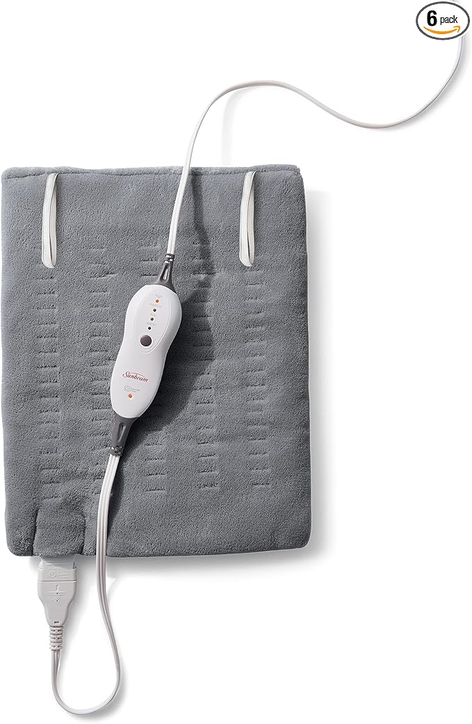 Sunbeam Premium Sunbeam Heating Pad with Compact Storage,Standard Size,Gray,(Pack of 6)