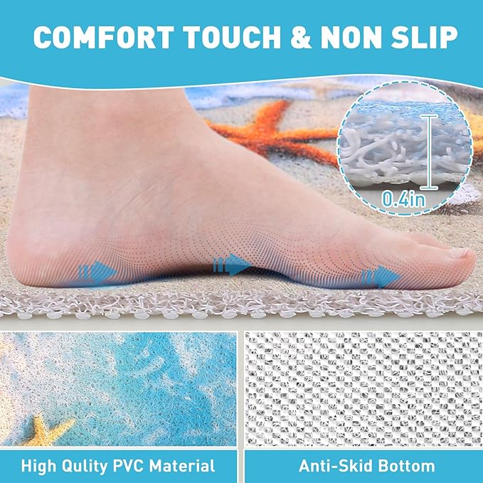 Square Shower Mat Non Slip: 32 x32 Inch Extra Large Shower Mats with Drain Hole in Middle - PVC Loofah Anti Slip Shower Floor Matt for Inside Shower