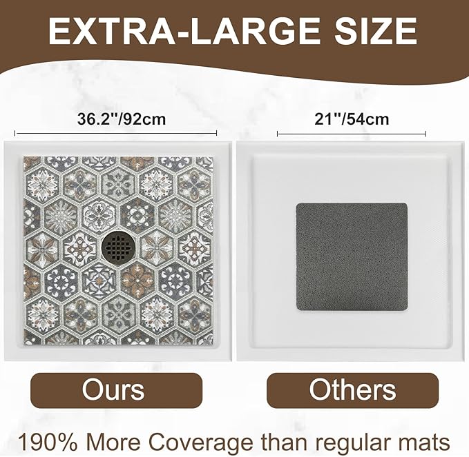 Square Shower Mat Non Slip: 36x36 Inch Extra Large Shower Mats for Inside Shower, Anti Slip Shower Floor Mat, Loofah Shower Stall Mats for Elderly, Non Slip Shower Mat with Drain Hole in Middle
