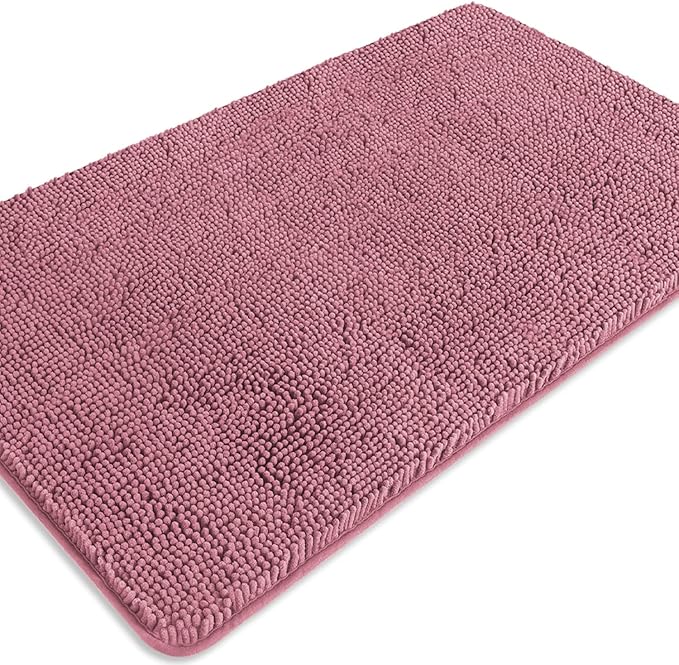 Dusty Rose Bathroom Rugs – Absorbent and Washable Bath Mat, Non-Slip, Thick Soft Chenille Bath Rugs for Bathroom Floor, Shower, Sink - 26" x 44"