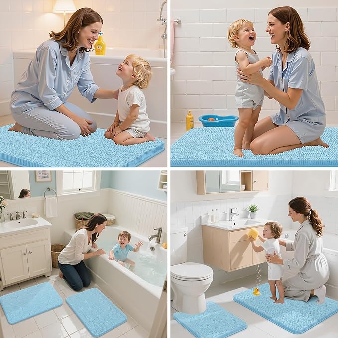 Arotive Bathroom Rugs 24x16, Extra Soft Absorbent Shaggy Chenille Bath Rugs, Machine Washable Rubber Backing Non-Slip Bath Mats for Bathroom Floor Tub and Shower, Home Decor Accessories,Sky Blue
