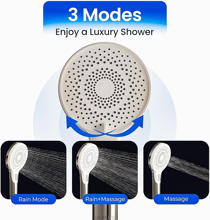 High Pressure Shower Head- 3-mode Handheld ShowerHead- Removable & Adjustable Overhead Spray, Detachable Showerhead Set (Shower Head, Chrome)