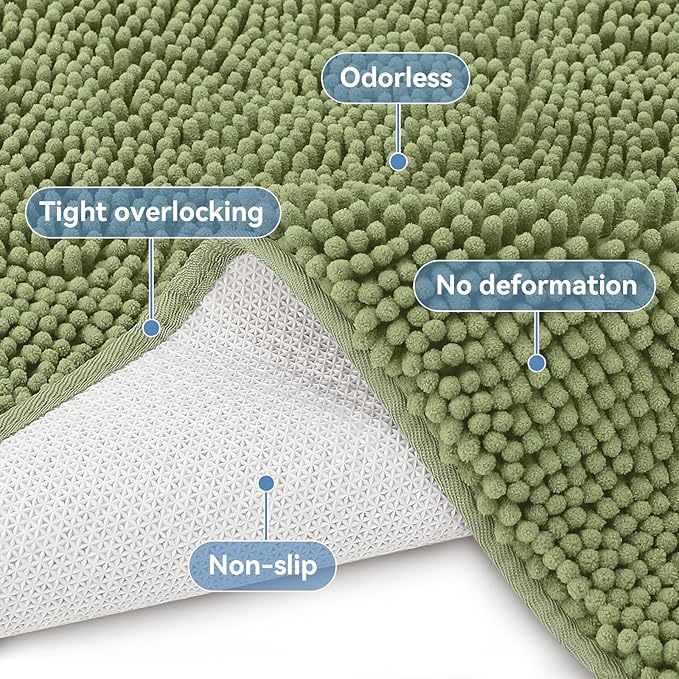 Bcoimo 36x24 Chenille Bath Mat – Non-Slip with Backing Bath Rug Ultra-Absorbent and Machine Washable Bathroom Mat Quick-Dry Design. Ideal for Bathroom Shower and Tub Areas