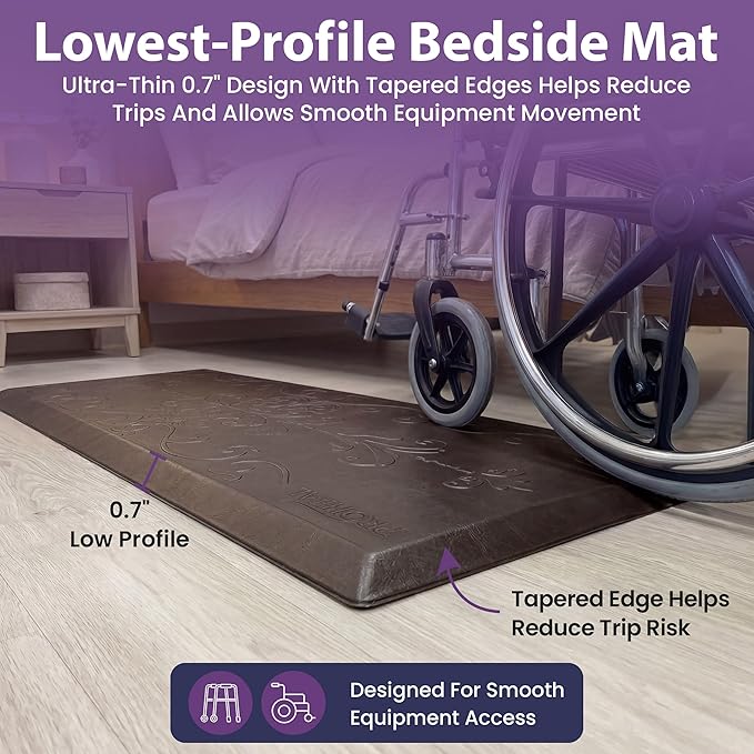 ProHeal Fall Mat for Elderly - Non-Slip Floor Mat for Seniors - Bedside Safety Fall Prevention - Elegantly Designed Brown Bedside Pads for Elderly - 70" x 24" x 0.7"