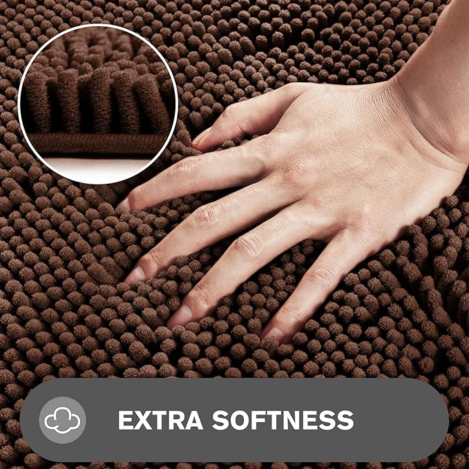 Bathroom Runner Rug 24 x 60 Inch – Extra Large Long Bath Mat | Absorbent and Washable Thick Chenille Bath Rug Non-Slip Runner Rug for Bathroom, Shower, Sink(Brown)