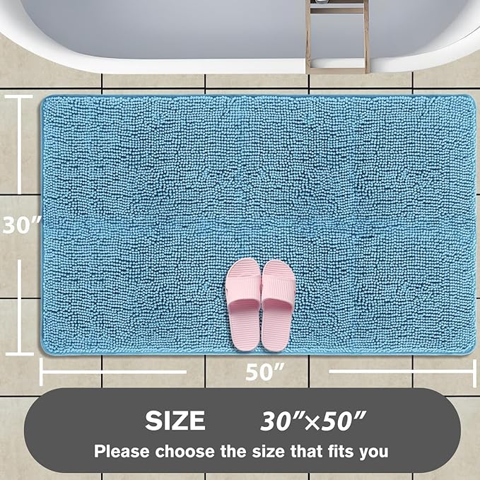 Bathroom Rugs 30 x 50 Inch – Extra Large Bath Mat | Absorbent and Washable Thick Chenille Bath Rugs Non-Slip Runner Rug for Bathroom, Shower, Tub(Sky Blue)