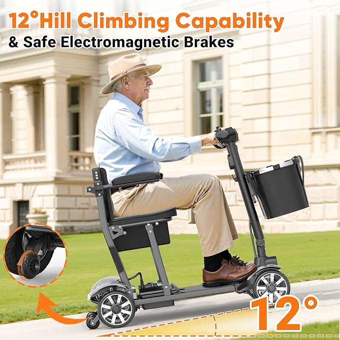 OUBA Mobility Scooter for Seniors, 38LBS 4 Wheels Mobility Scooter with LCD Display, 350LBS Capacity, Airline Approved, Lightweight Motorized Mobility Scooters for 30Miles Travel Range (Silver)
