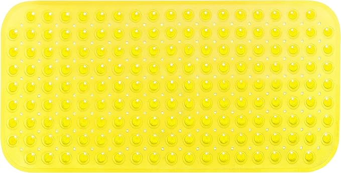 Large Non-Slip Bathtub & Shower Mat 31”x16” (Smooth/Non-Textured Tubs Only) Safe, Clean, Machine-Washable, Superior Grip&Drainage, Vinyl, Transparent Light Yellow