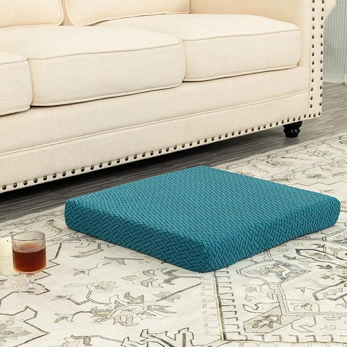 Recliner Cushions for Long Sitting Foam Seat Cushion Soft Tufted Layer for Elderly Seniors, Recliner Chair, Floor Pillow, Office Chair, Car, No Pressure on Thighs, 20X20X3 Inch - Knitted Blue