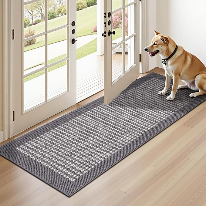 Ileading Laundry Room Runner Rug 2x5ft Non Slip Farmhouse Kitchen Floor Mats with Rubber Backing Machine Washable Indoor Doormat Low-Profile Carpet for Hallway Entryway(Grey)