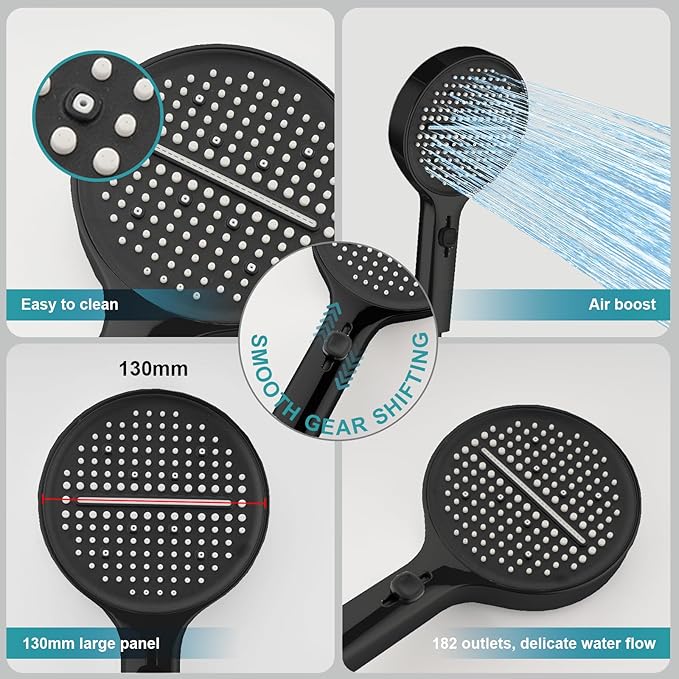 Shower Head with Handheld,Sliding Control High-pressure Water Outlet and 79 Inch Hose,5 Connection Modes and 1 Modes Wash To Clean Tub, Tile & Pets,5.1-Inch Panel and Connecting Bracket Matte Black