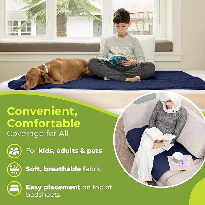 PeapodMats Bedwetting & Incontinence Waterproof Bed Mat - Reusable Underpad. Secure Placement & Breathable. Washable. Enviro Friendly 3x5 (Navy Blue) Mattress Protector & Pee Pad for Kids & Adults