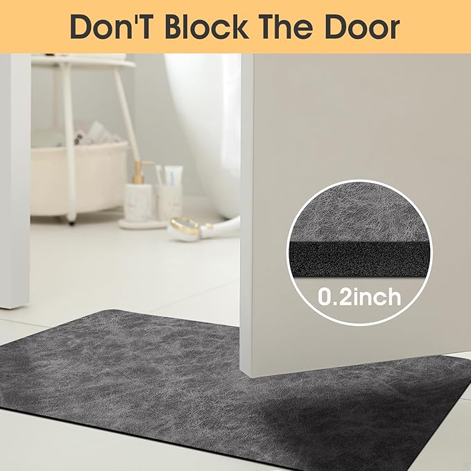 ACCUMTEK Non Slip Bath Mat, Thin Bathroom Rugs Fit Under Door, Quick Dry Bath Mats, Machine Washable Bath Rugs for Bathroom, Bathtub & Kitchen, Charcoal Gray/Crackle/32 x20