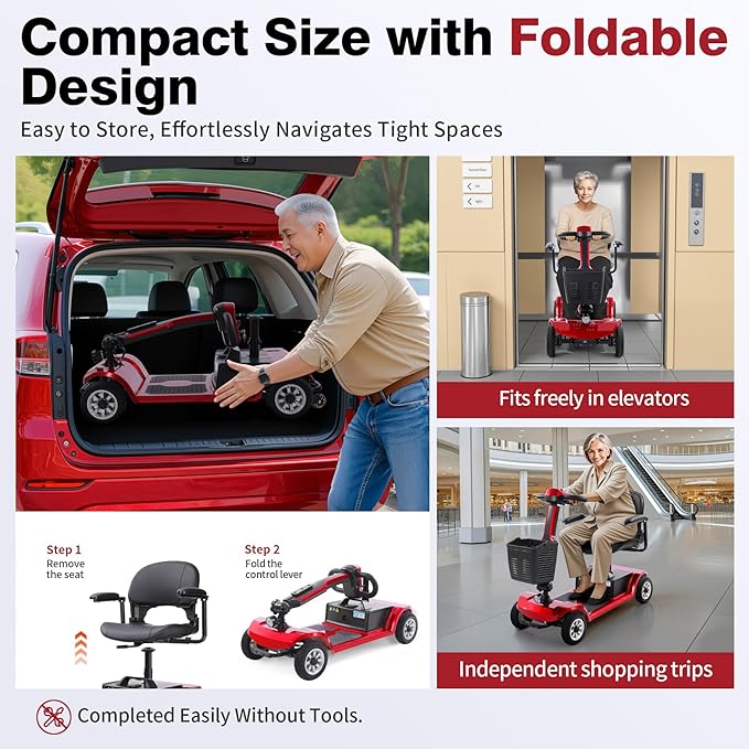 4 Wheel Mobility Scooter for Seniors & Adults Easy to Use Operate and Foldable ,Heavy Duty 418 LBS, 12.4 Mile Range, Tight Turning Radius