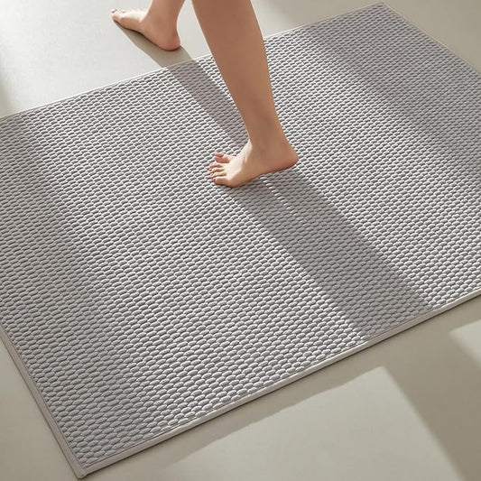 TYUU Large Bathroom Rugs Non Slip Washable Bath Rugs Super Absorbent Bathroom Rug Thin Quick Dry Low Pile Bath Mats, Light Grey 36"x60"