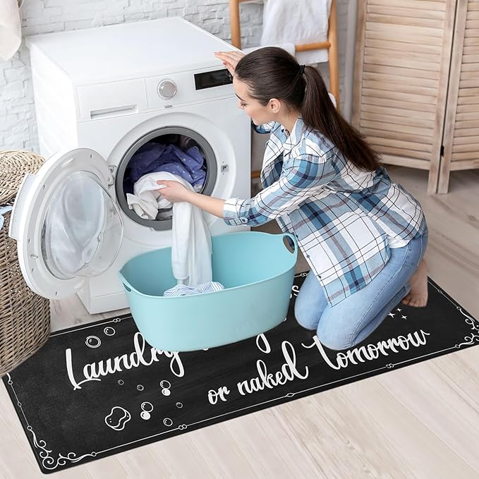 XLHOMO Laundry Room Rug Runner, 17"x60" Non Slip Nappa Leather Laundry Rugs, Black Farmhouse Washable Floor Laundry Mats for Laundry Room, Kitchen, Washroom, Bathroom, Mudroom, Hallway Entryway Decor