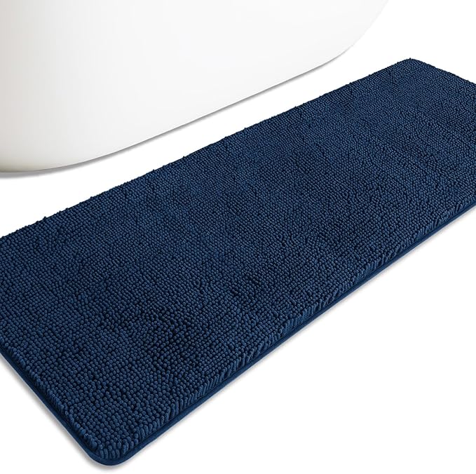Bathroom Runner Rug 24 x 72 Non Slip – Extra Long Bath Mat | Absorbent and Washable Thick Chenille Runner Rug for Bathroom, Shower, Tub, Sink(Navy Blue)