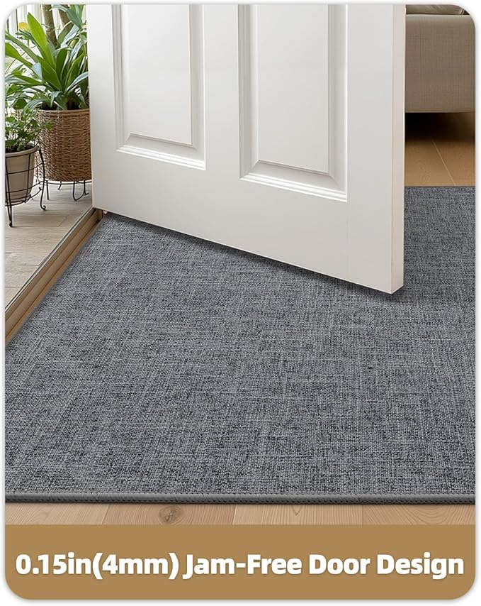 Color&Geometry Ultra Thin Indoor Door Mat (Rolled-up NO Creases) 36"x56", Non Slip Rubber Backed Dirt Trapper Door Mat Indoor Entrance, Low Profile Entryway Mat, Easy Clean, Dark Grey Linen