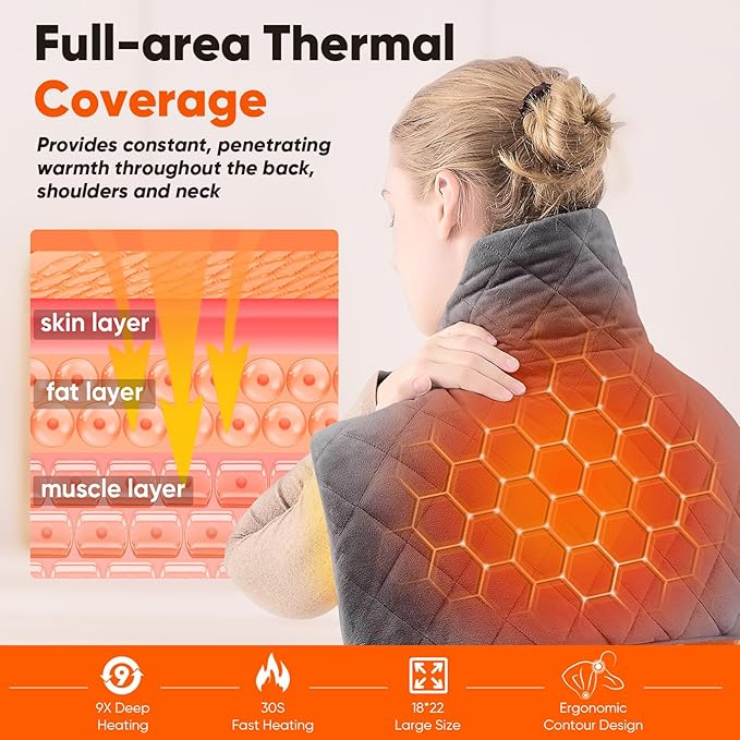 3 lb Weighted Heating Pad for Neck and Shoulders, Mothers Day Gifts for Mom Wife Grandma, Birthday Gifts for Men Women Dad, Instant Electric Heated Blanket with 9 Heat Options 4 Auto-Off Timer, Grey
