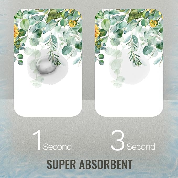 Quick Dry Bath Mat for Bathroom,Super Absorbent Green Eucalyptus Leaves Bath Rug Non-Slip Rubber Backing,Machine Washable Bathroom Floor Mat for Shower, Tub, Sink Area Sunflower Watercolor 16x24