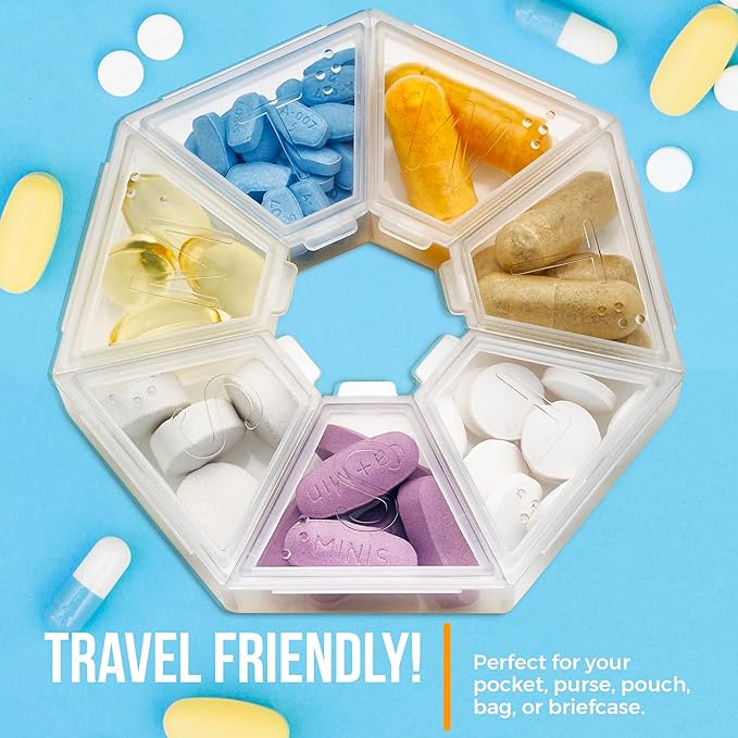 MEDca Weekly Pill Organizer Clear 7-Sided Pill Reminder, Round Shaped, Pack of 4