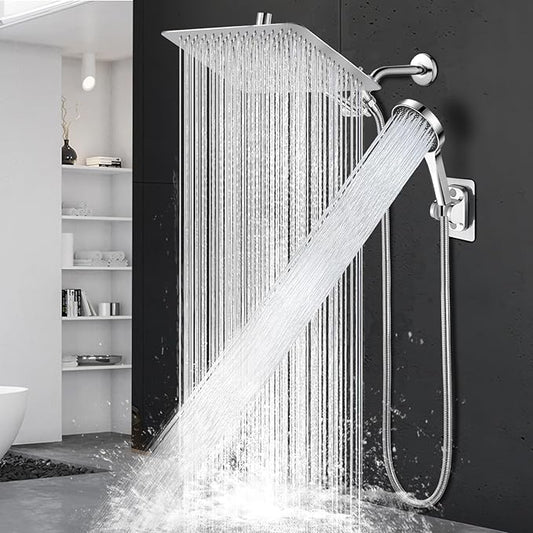 Shower Head,12”Rain Shower Head with Handheld Spray Combo and Adjustable Extension Arm/Shower System,High Pressure Rain Fall Hose,Chrome