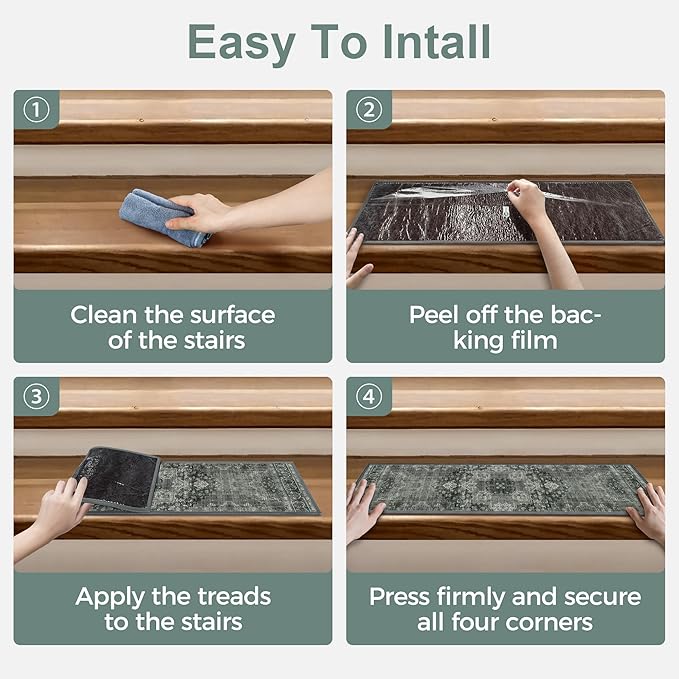 Non Slip Stair Treads for Wooden Steps 15PCS - 8"x30" Indoor Safety Carpet, Edging Mats with TPE Adhesive Backing, Pet and Elderly Friendly Stair Rugs (Charcoal Gray)