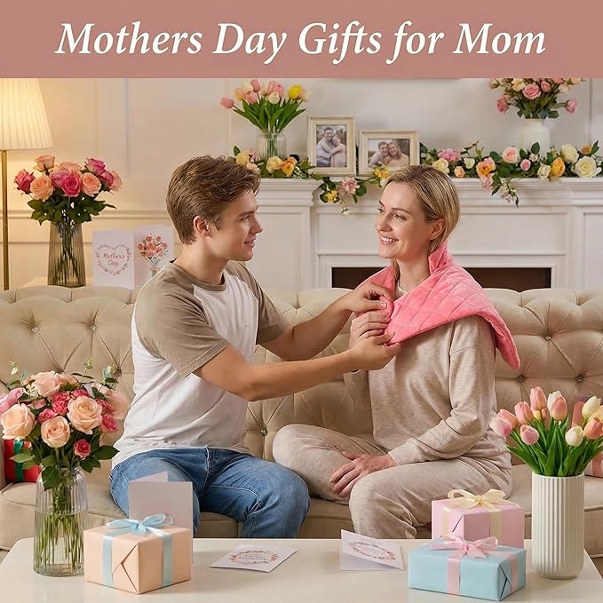 Pink Weighted Heating Pad for Neck Shoulders and Back, Mothers Day Gifts for Mom Wife Grandma, Birthday Gifts for Teen Girls Women, Electric Heated Blanket with 9 Heat Options 4 Auto-Off Timer