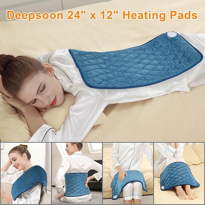 Deepsoon Heating Pad,Electric Heating Pads for Back,Neck,Moist Heating Pad for Abdomen Shoulder Knee Legs,Dry/Moist Heat&Auto Shut Off,Mother's Day Birthday for Men and Women,Weighted Blue,24x12 Inch