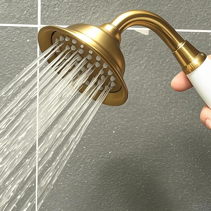 ENGA Vintage Hand-held Shower Rain Sprayer Telephone Shaped Ceramic Shower Head with 59 Inch Hose for Bathroom, Brushed Gold