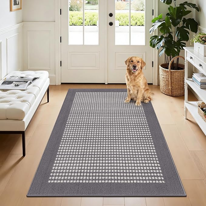 Ileading Indoor Door Mat 3x5ft Absorbent Dog Mats for Muddy Paws,Machine Washable Small Living Room Area Rug with Non-Slip Rubber Backing Low-Profile Inside Carpet for Hallway,Kitchen