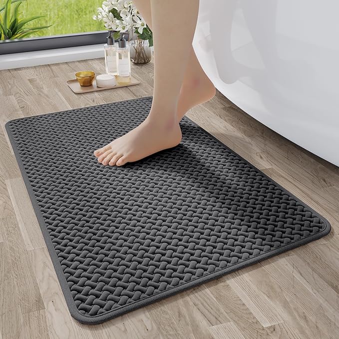 YDKGL Bathroom Rugs Non Slip, Super Absorbent Quick Dry Bath Mat, Foam Weave Texture Rubber Backing Ultra Thin Bathroom Mats Fit Under Door Bathroom Floor Bathtub Shower