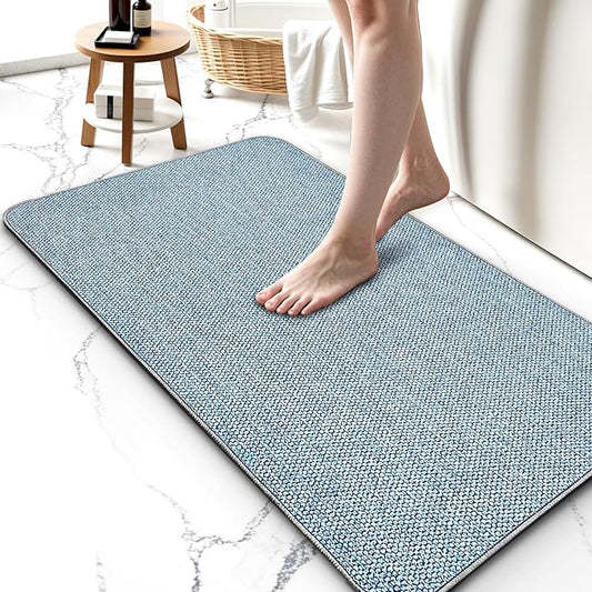 Upgraded Bath Mat 20x24Inch, Thin Bath Mats Rugs with Rubber Backing Non-Slip, Absorbent,Quick Dry Machine Washable, Home Decor Accessories Cozy Cloth Bathroom Rugs fit Under Door/Sink/Tub/Shower-Blue
