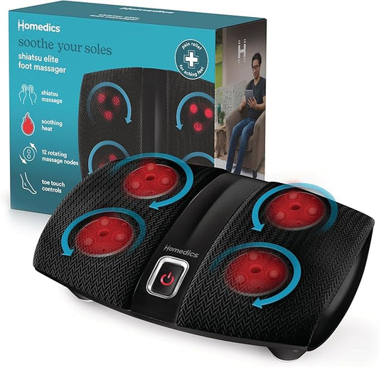 Homedics Shiatsu Select Foot Massager with Heat – Shiatsu Foot Massager with Heat, Therapeutic Kneading & Rolling, 4 Rotational Heads with 12 Massage Nodes, Toe-Touch Control