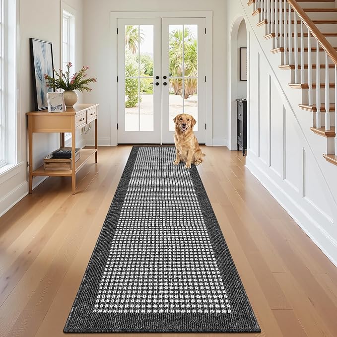 Ileading Hallway Runner Rug 2'x10' Heavy-Duty Durable Entryway Mat with Non Slip Rubber Backing for Busy Traffic Extended Indoor Doormat Black Farmhouse Washable Kitchen Throw Rug for Corridor Office