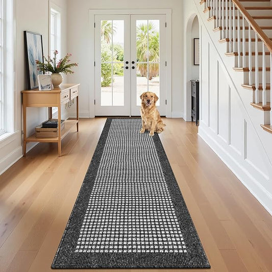Ileading Hallway Runner Rug 2'x10' Heavy-Duty Durable Entryway Mat with Non Slip Rubber Backing for Busy Traffic Extended Indoor Doormat Black Farmhouse Washable Kitchen Throw Rug for Corridor Office