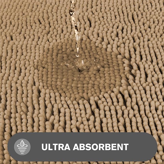 Beige Bathroom Rugs – Absorbent and Washable Bath Mat, Non-Slip, Thick Soft Chenille Bath Rugs for Bathroom Floor, Shower, Sink - 20" x 32"
