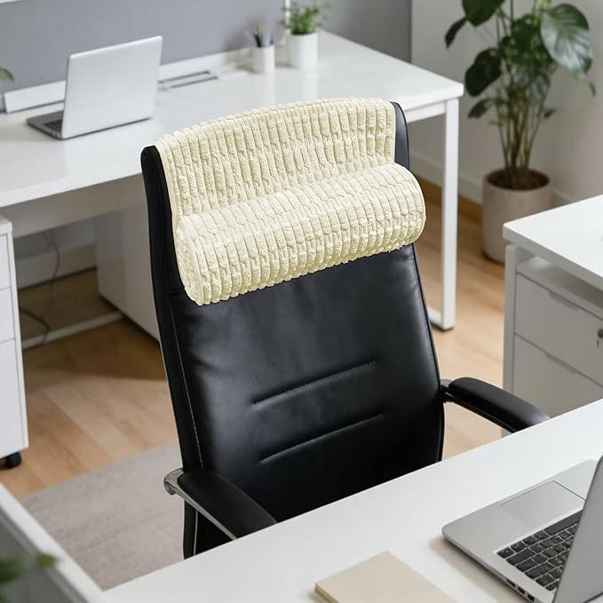 Memory Foam Headrest Pillow for Neck Pain Relief & Cervical Support - Ergonomic Neck Cushion for Office Chair, Car, Recliner, Sofa - Breathable & Pressure Relief (Cream, 17" W x 2.7" D)