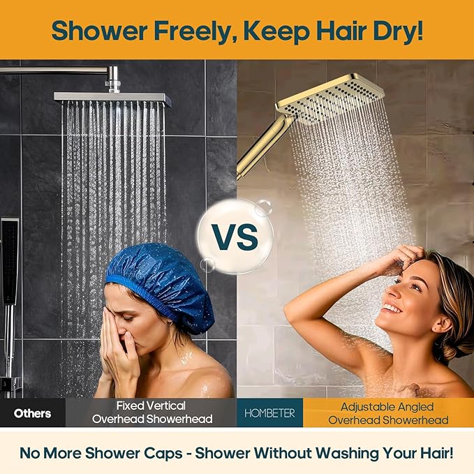 Filtered Shower Head with Handheld Spray Combo High Pressure Rain Shower Head Dual Shower Head with Filters - Removes Chlorine Height Adjustable & Built-in Power Wash (Gold)