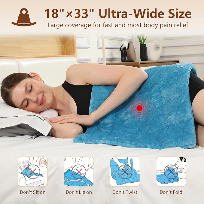 Large Weighted Heating Pad with Massager, HSA Electric Heating Pad for Back Pain Relif, 4.85LBS Heat Pad for Period Cramps with 2H Auto Off 3 Massager Levels and 3 Heating Levels, 18"x33" Royal Blue