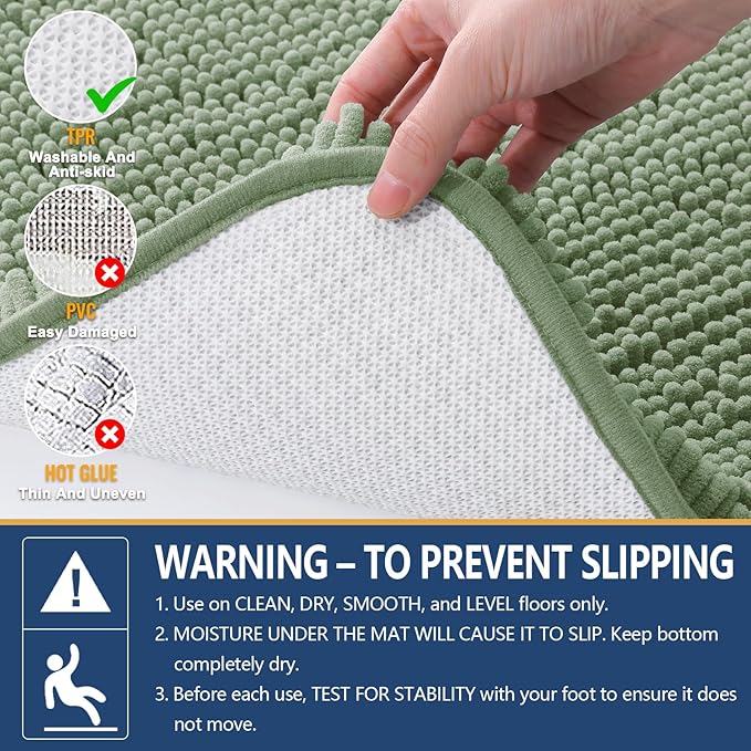 Arotive Bathroom Rugs 70x24, Extra Soft Absorbent Shaggy Chenille Bath Rugs, Machine Washable Rubber Backing Non-Slip Bath Mats for Bathroom Floor Tub and Shower, Home Decor Accessories, Sage Green