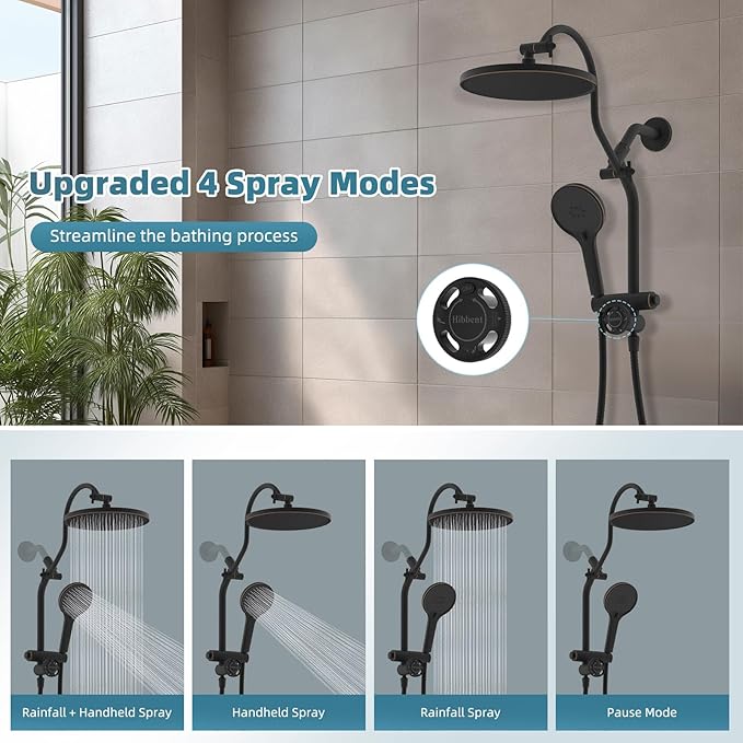 Hibbent cUPC Certified Self-cleaning Shower Head Combo, High Pressure 10'' Rain Showerhead with 3-Spray Handheld, All Metal Arm with Easy Reach 4-way Diverter, 71" Hose & Holder, Oil-rubbed Bronze