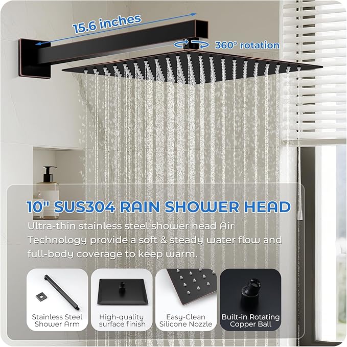 ORB Shower Faucet Set, 10 inch Rain Shower System with Pressure Balance Valve, Wall Mounted 2-Functions Bathroom Shower Systems with Rain Shower and Handheld Spray Shower Trim Included