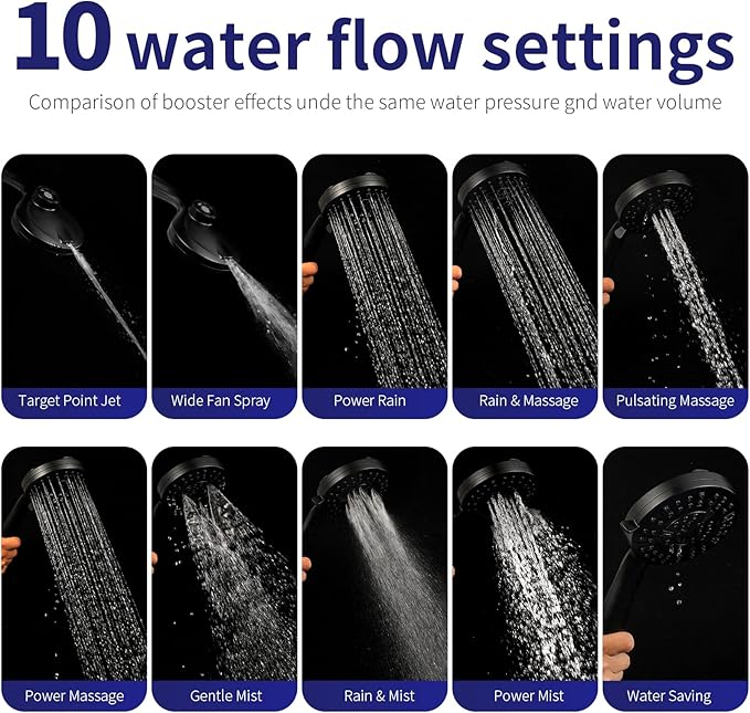 Magnetic Handheld Shower Head with Filter， High Pressure 10-Spray-Mode Detachable Shower Head with 60-Inch Hose, Powerful Hand Held Shower Head for Low Water Pressure（Matte Black）