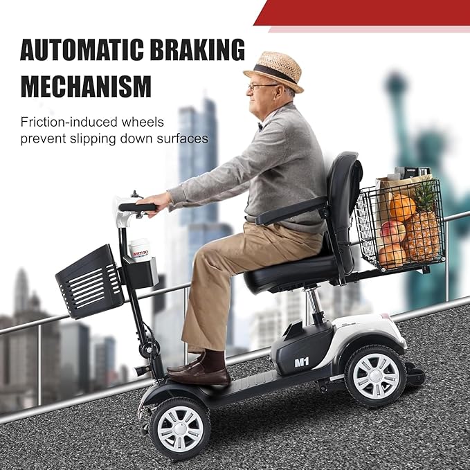 Mobility Scooter for Seniors and Adults M1 White, 300W Motor, 9” Solid Tires, Foldable Heavy Duty Electric Scooter, Comfortable Adjustable Seat with 360° Rotation, Portable for Travel