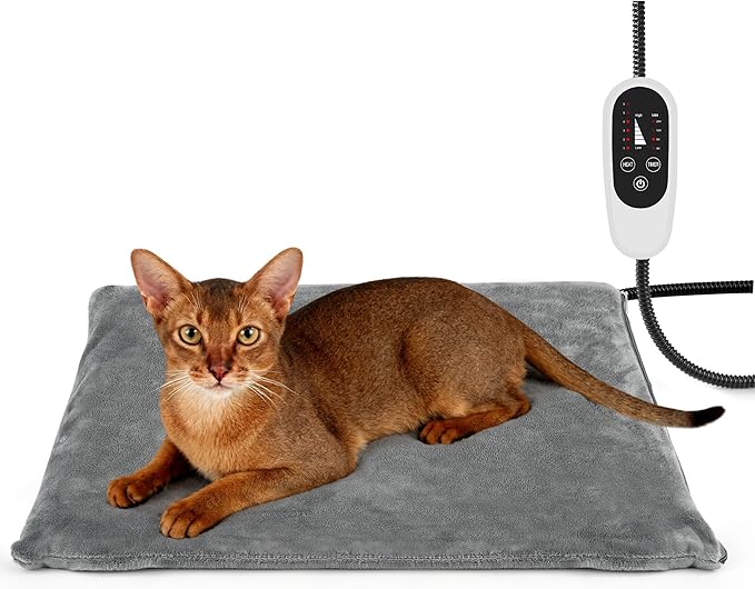 NICREW Cat Heating Pad, Temperature Adjustable Heated Cat Bed with Auto Shut Off Timer, Indoor Pet Heated Bed Mat for Small Dogs, 17.7 x 15.7 Inches